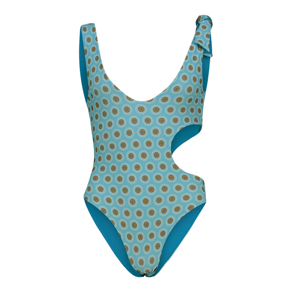 Aqua Plain Shweshwe Print Bina Swimsuit