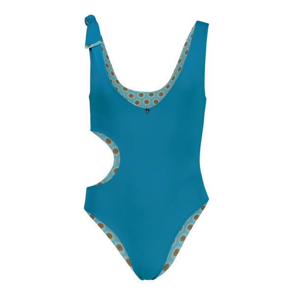 Aqua Plain Shweshwe Print Bina Swimsuit